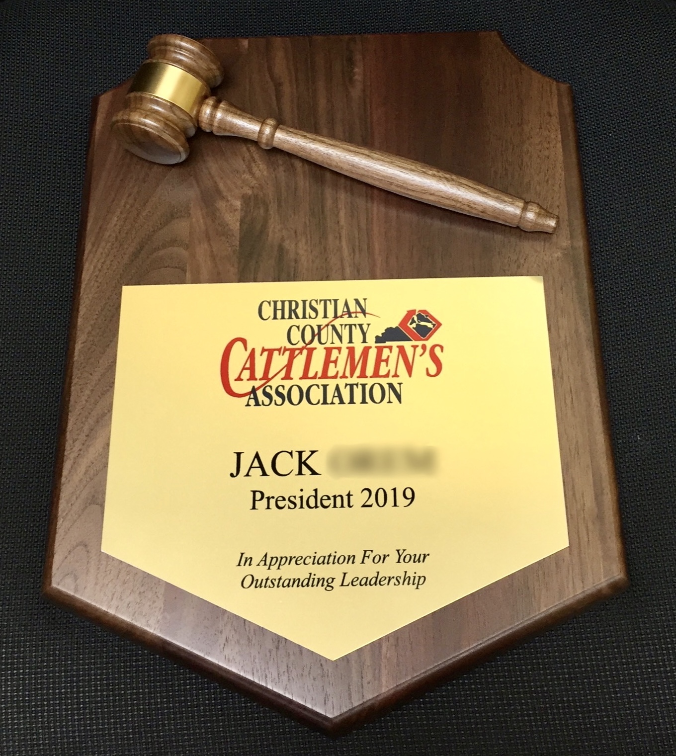 Cattleman Association Gavel Plaque
