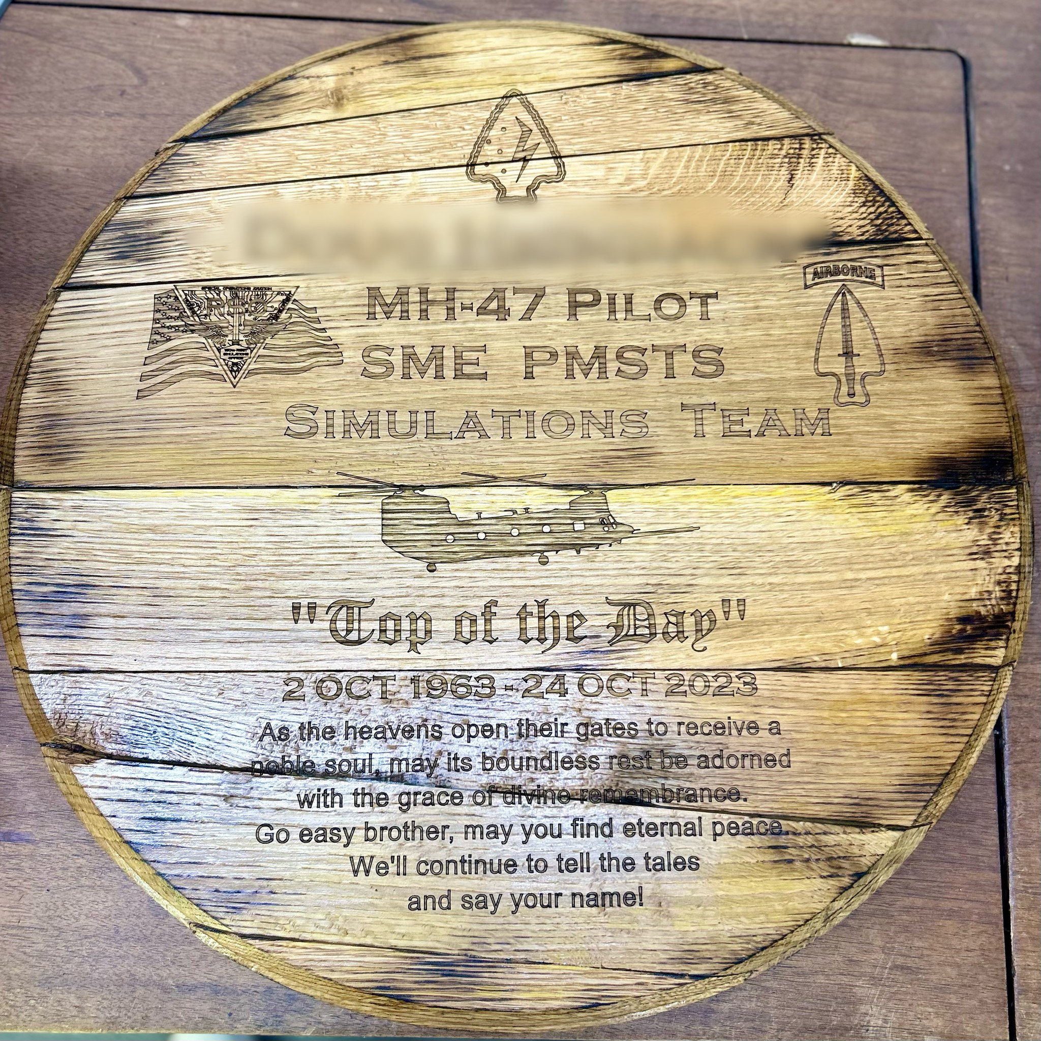 "Top of the Day" Barrel Head